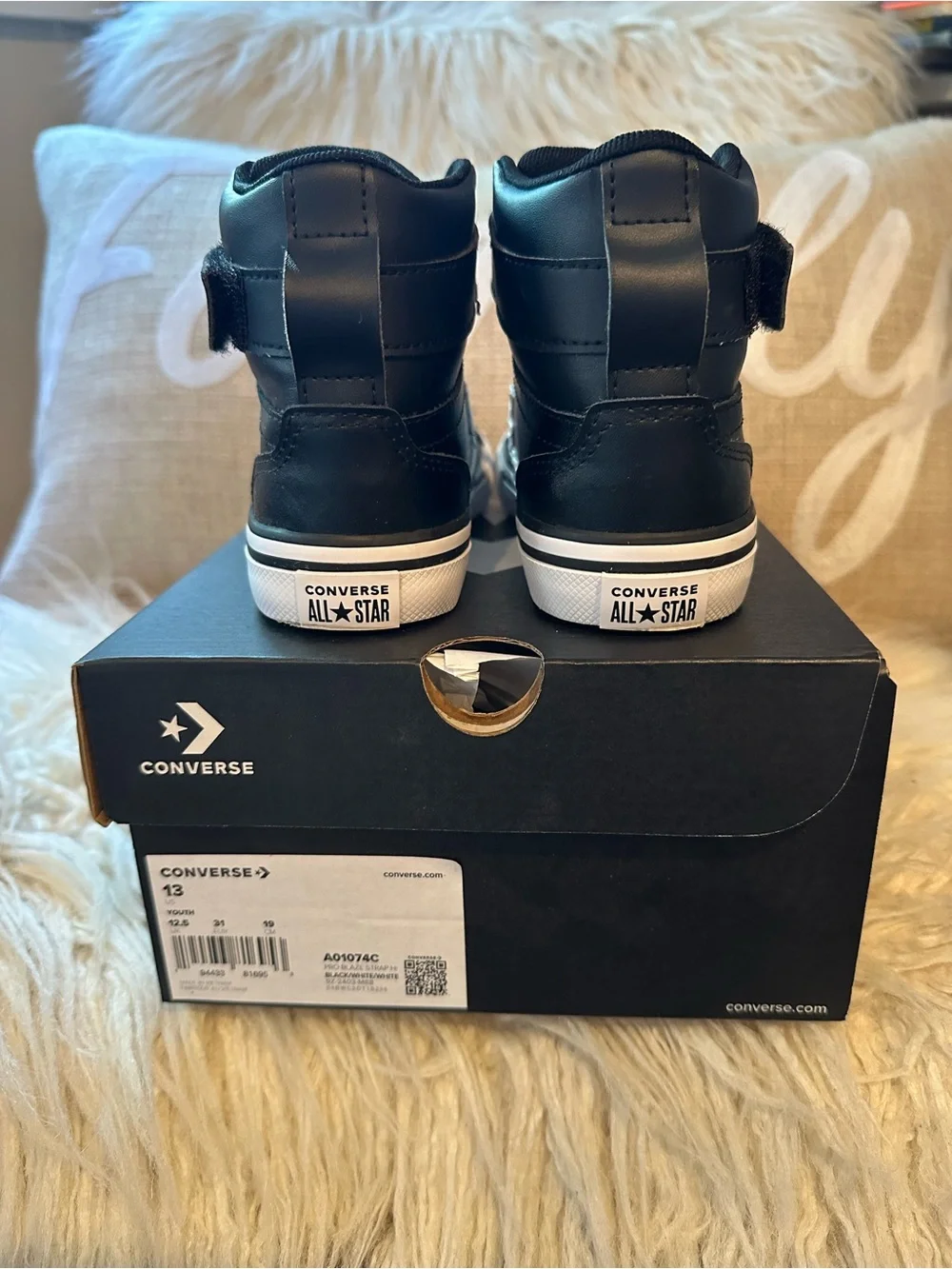 Converse Pro Blaze Strap Black High-Top Sneakers | Kids size 13